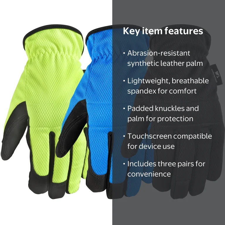 Wells Lamont Men's Work Gloves 3 Pack, Synthetic Leather, Abrasion