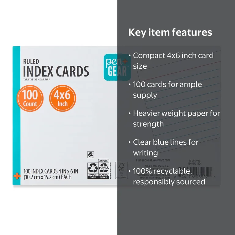 Pen+Gear Ruled Index Cards, White, 100 Count, 4