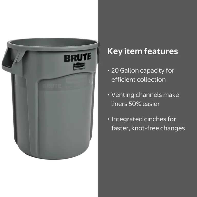 Rubbermaid Vented Brute 20 Gallon Resin Container Without Lid