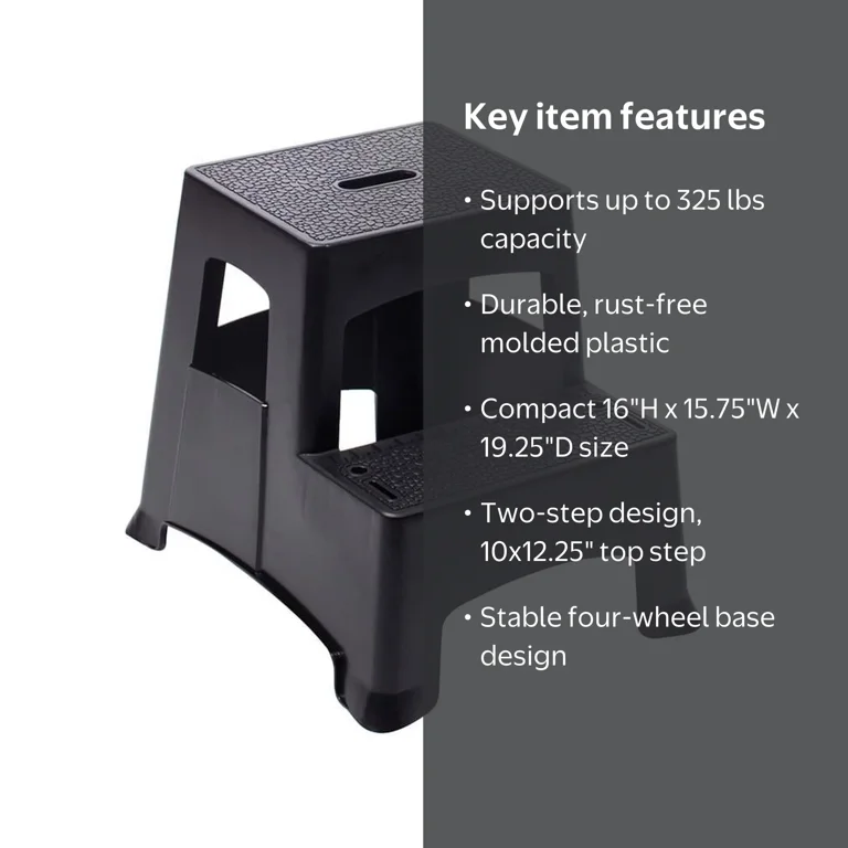 Tricam Industries, Step Stool, 2 steps, black, 16
