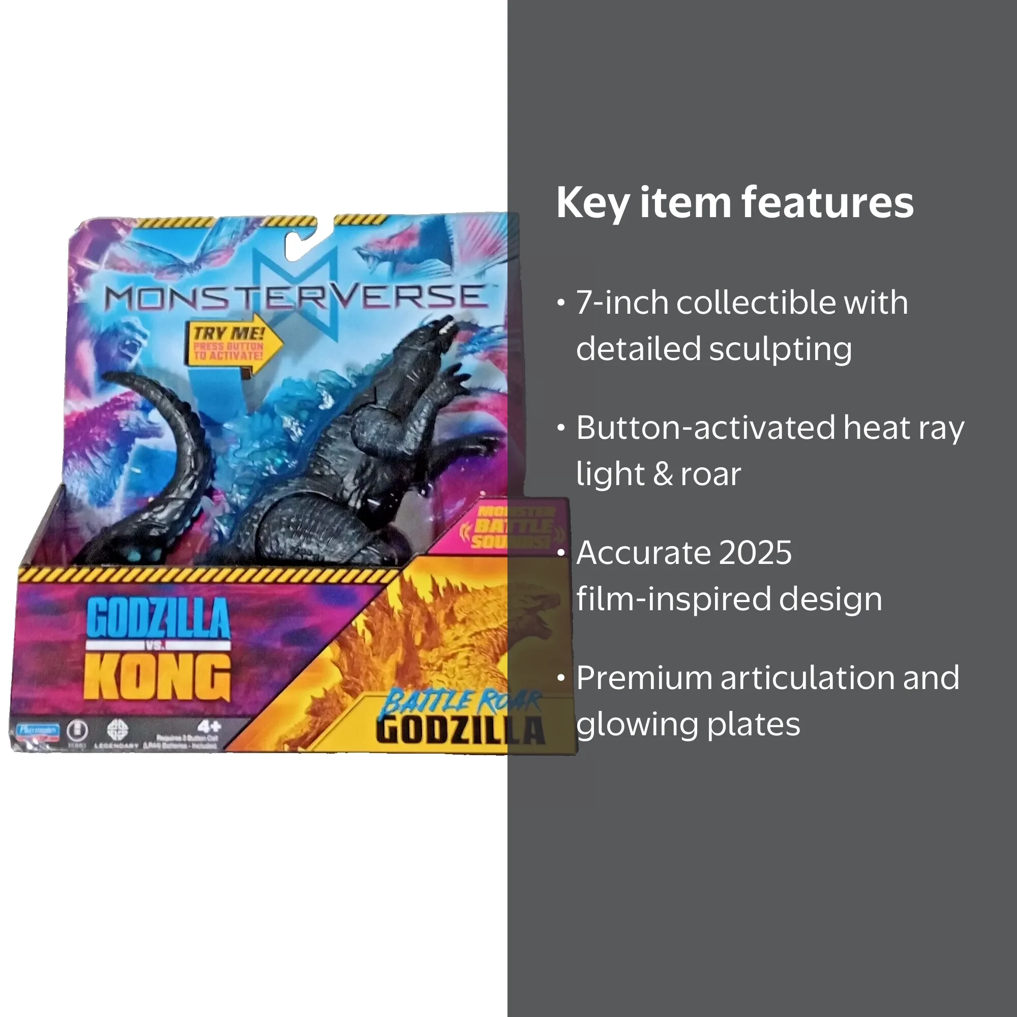 2025 Godzilla vs Kong Monster Sounds Battle Roar HEAT RAY GODZILLA