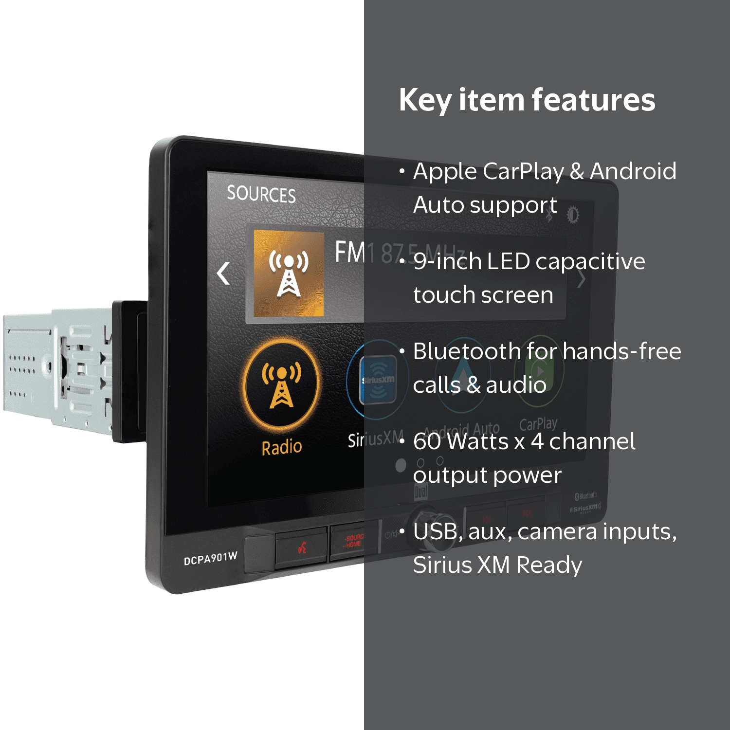Open Box) Dual Electronics DCPA901W 9-inch Certified Apple CarPlay