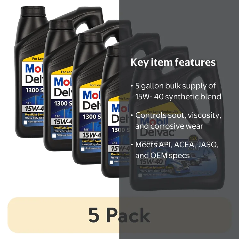 5 pack) Mobil Delvac 1300 Super Heavy Duty Premium Synthetic Blend
