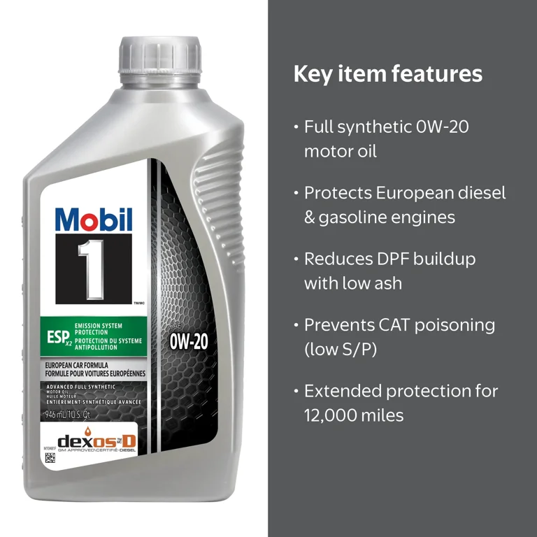 Mobil 1, ESP X2 Full Synthetic Motor Oil, 0W-20, 1 Quart - Walmart.com