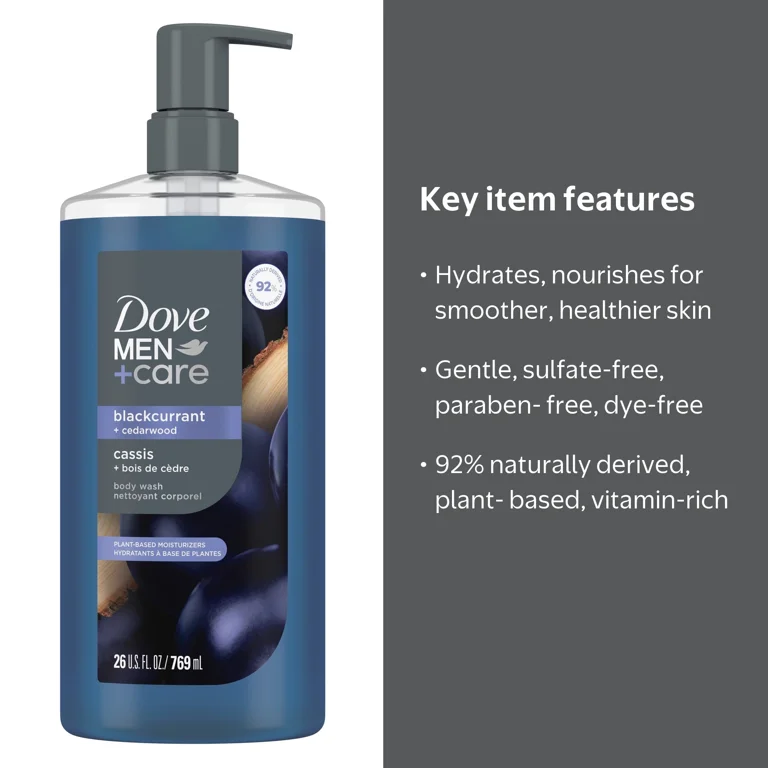 Dove Men+Care Body Wash, Hydrating Blackcurrant Cedar, 26 fl oz
