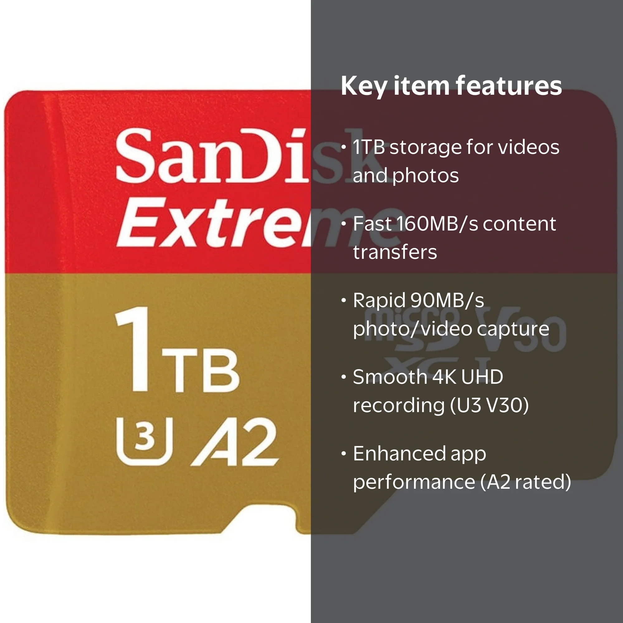 SanDisk Extreme 1TB microSDXC Memory Card, UHS-I U3, A2, 4K UHD