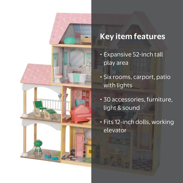 KidKraft Lola Mansion Wooden Dollhouse with 30 Accessories