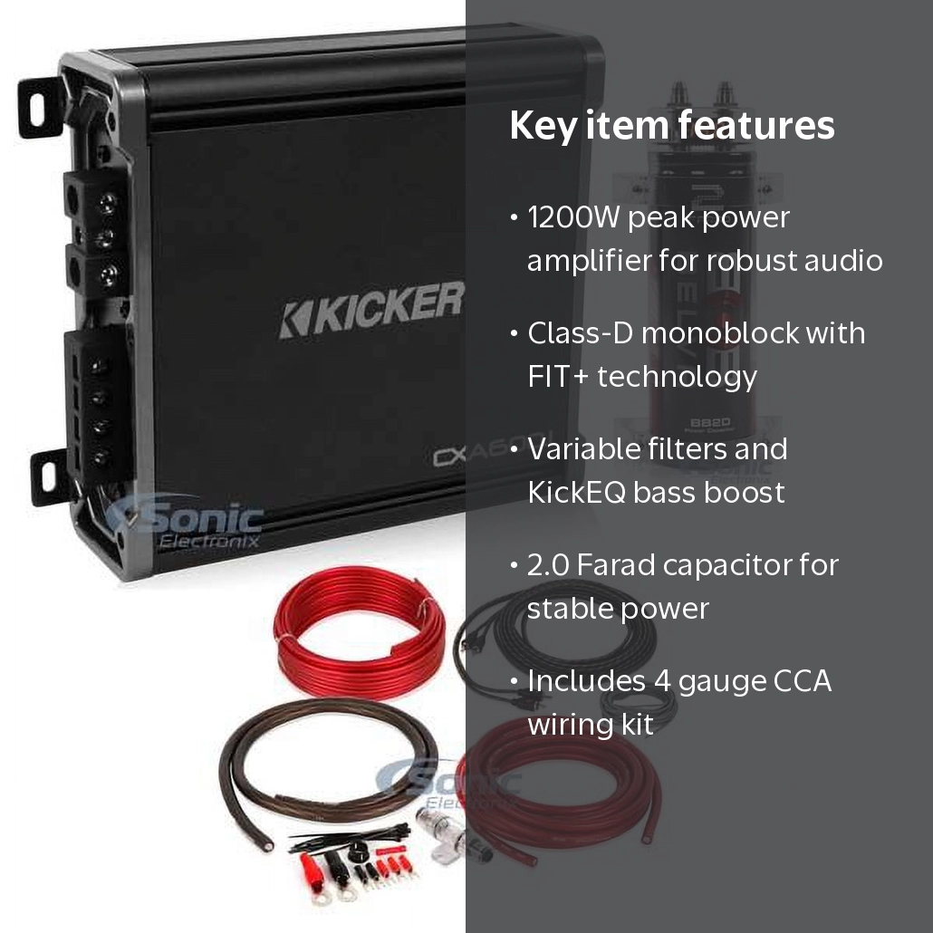 Kicker 43CXA6001 Monoblock Amplifier + Free Amp Kit + Capacitor