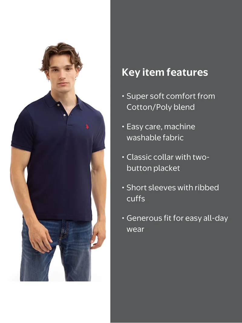 U.S. Polo Assn. Men's Performance Pique Polo Shirt, Soft Cotton