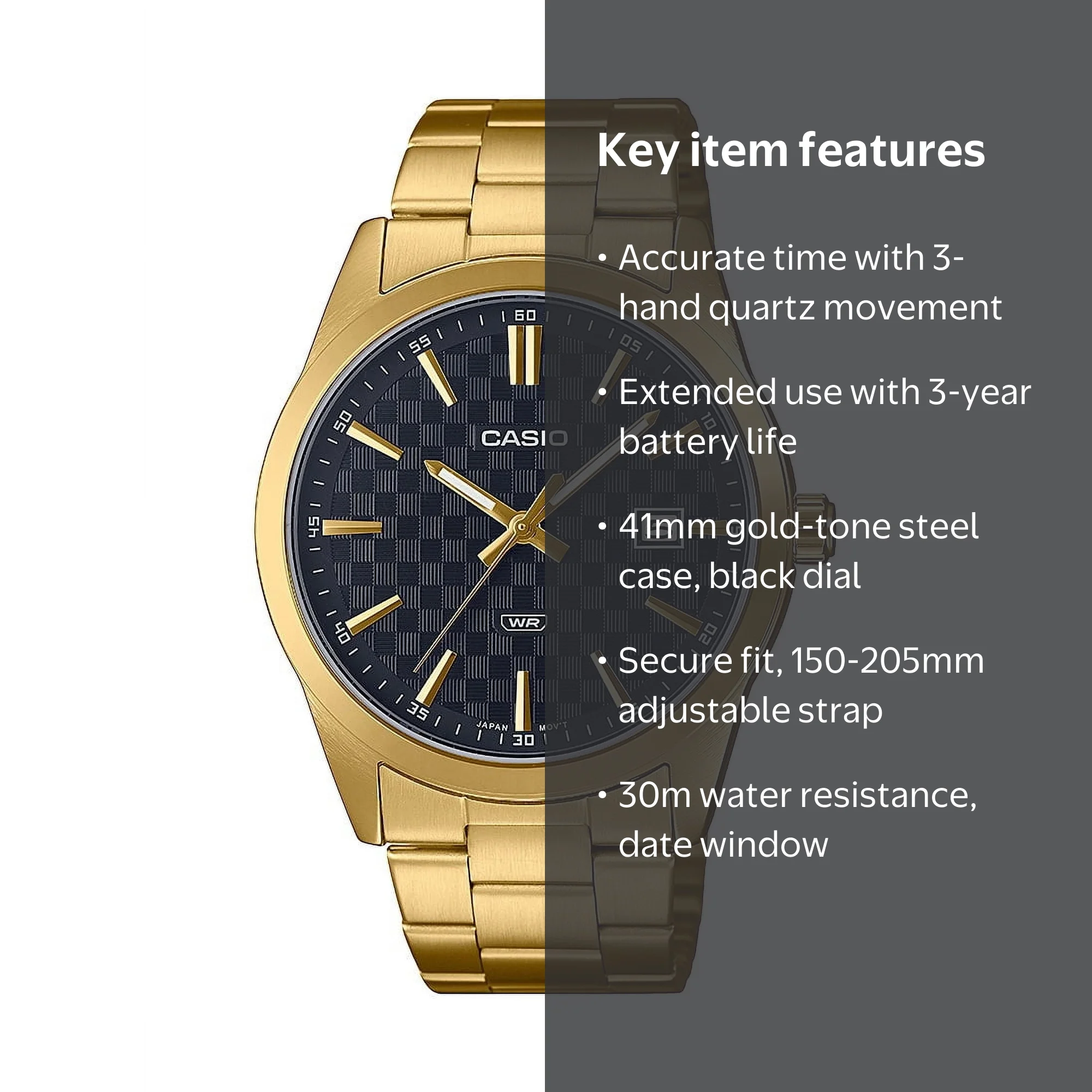 値下げ！CASIO ゴールド腕時計 WATER　RESIST　50m防水 Casio, Men's Sports Wristwatch, MTP-VD03G-1A, Water Resistant