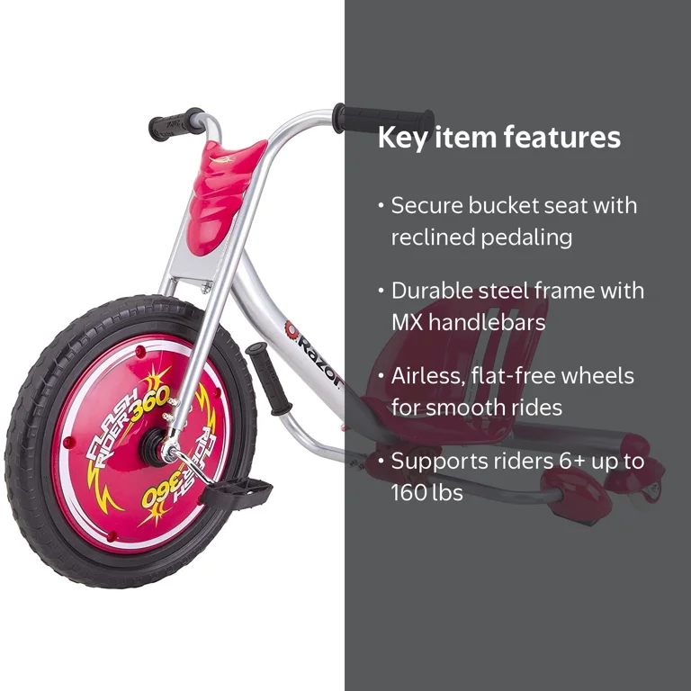 Razor, Ride-On Tricycle, FlashRider 360, Red with 16