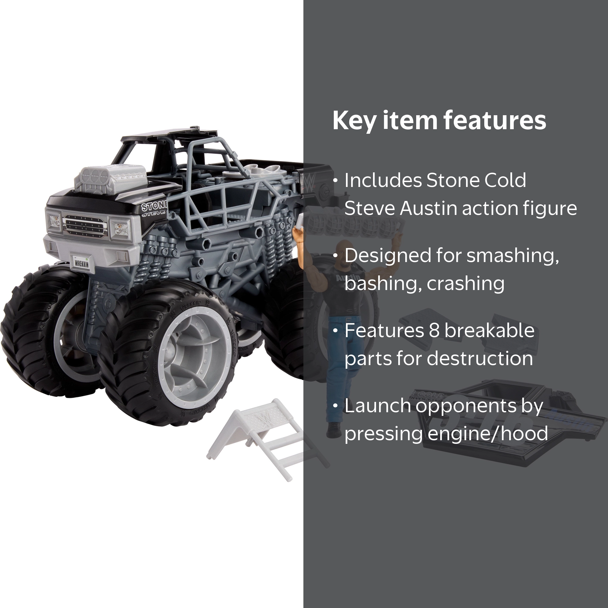 WWE Vehicle Wrekkin Stone Cold Crusher Monster Truck with Stone