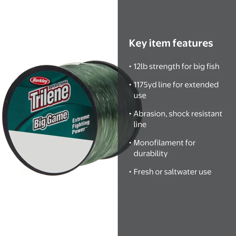 berkley 12lb fishing line Trilene XT Monofilament 10lb-1000yds Clear The premium 100% fluorocarbon construction resists water absorption so your line maintains its strength and sensitivity while fishing Berkley Trilene Big Game Monofilament
