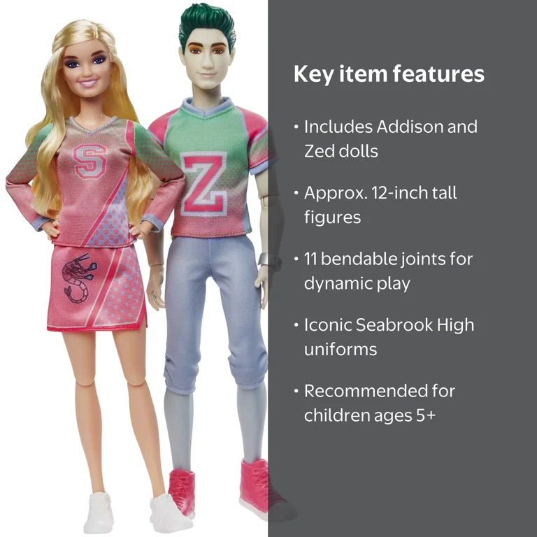 Disney Zombies 2-Pack Dolls, Addison Cheerleader & Zed Football