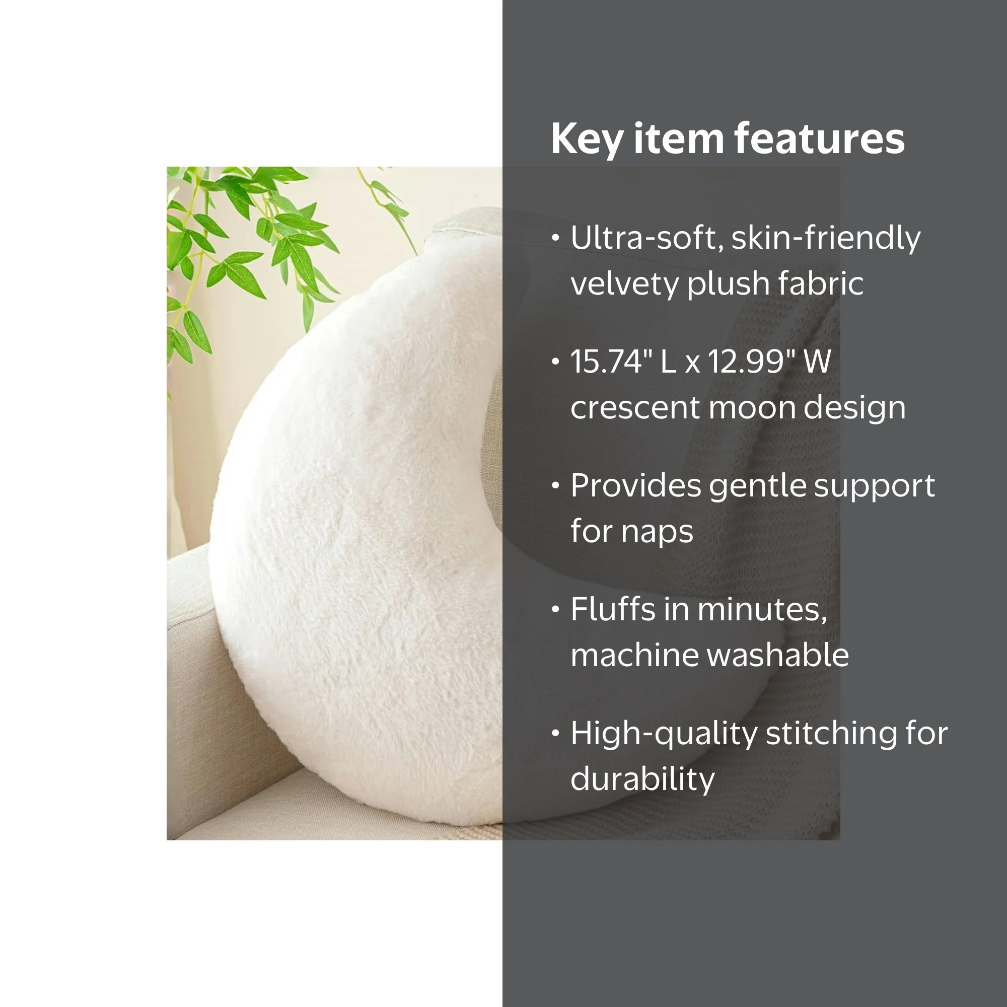 SUSIELADY Plush Moon Pillow, Soft Crescent Shape, 15.74x12.99