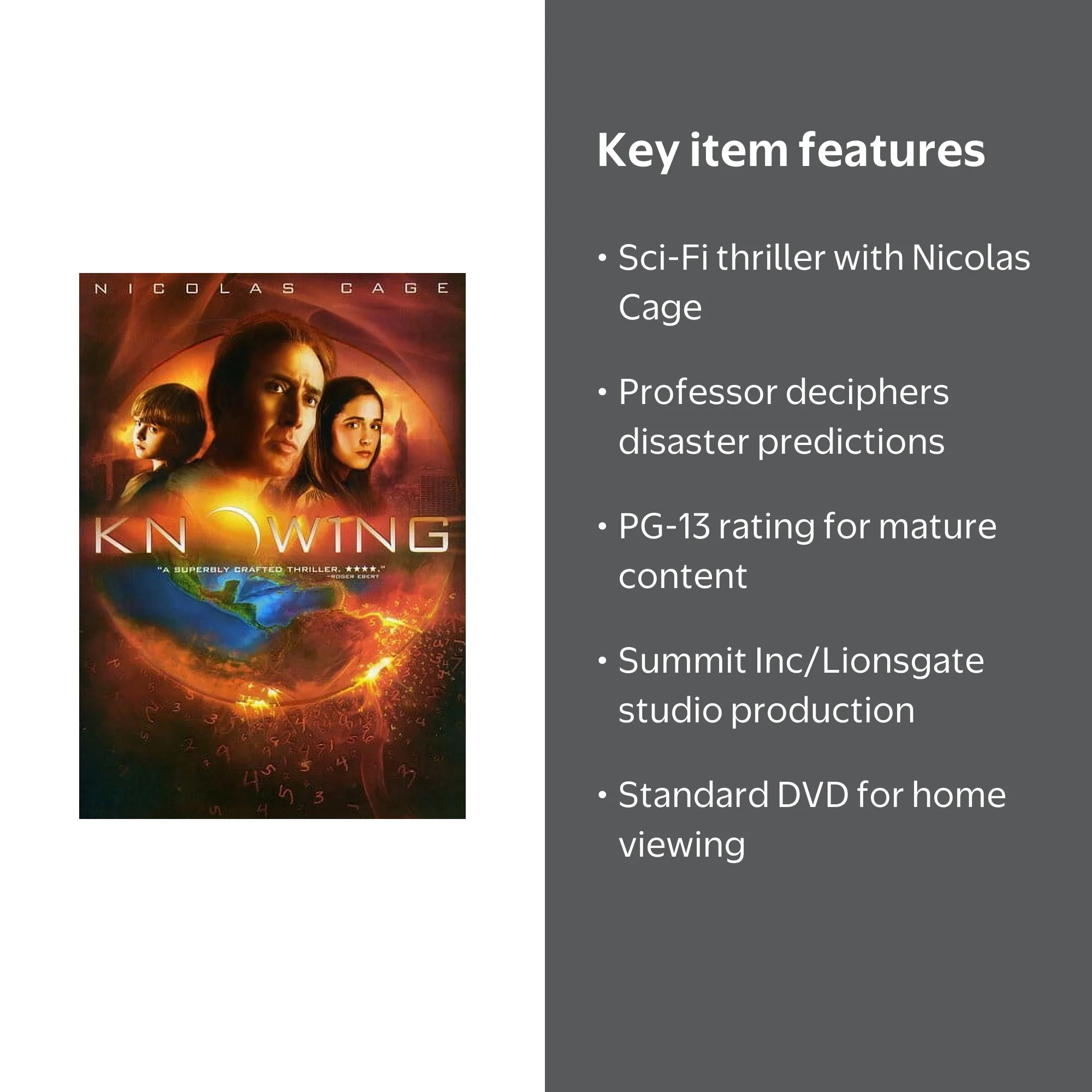 Lionsgate Home Entertainment, DVD, Knowing, Sci-Fi Thriller