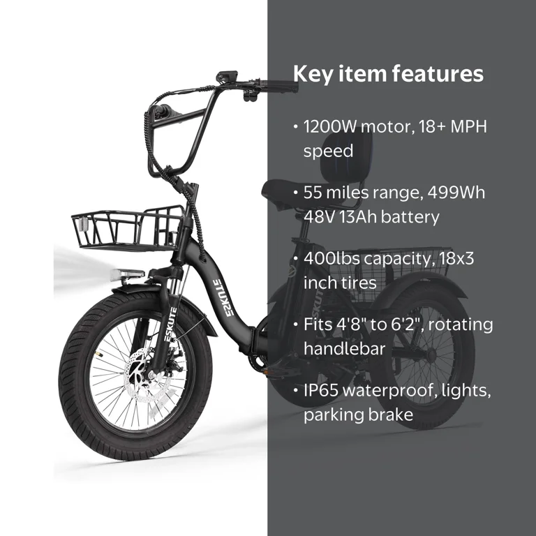 3 wheel electric bicycles for sale Triker Plus Folding Wheels Bike and folds for easy storage. Actbest Triker 1200W Peak 18