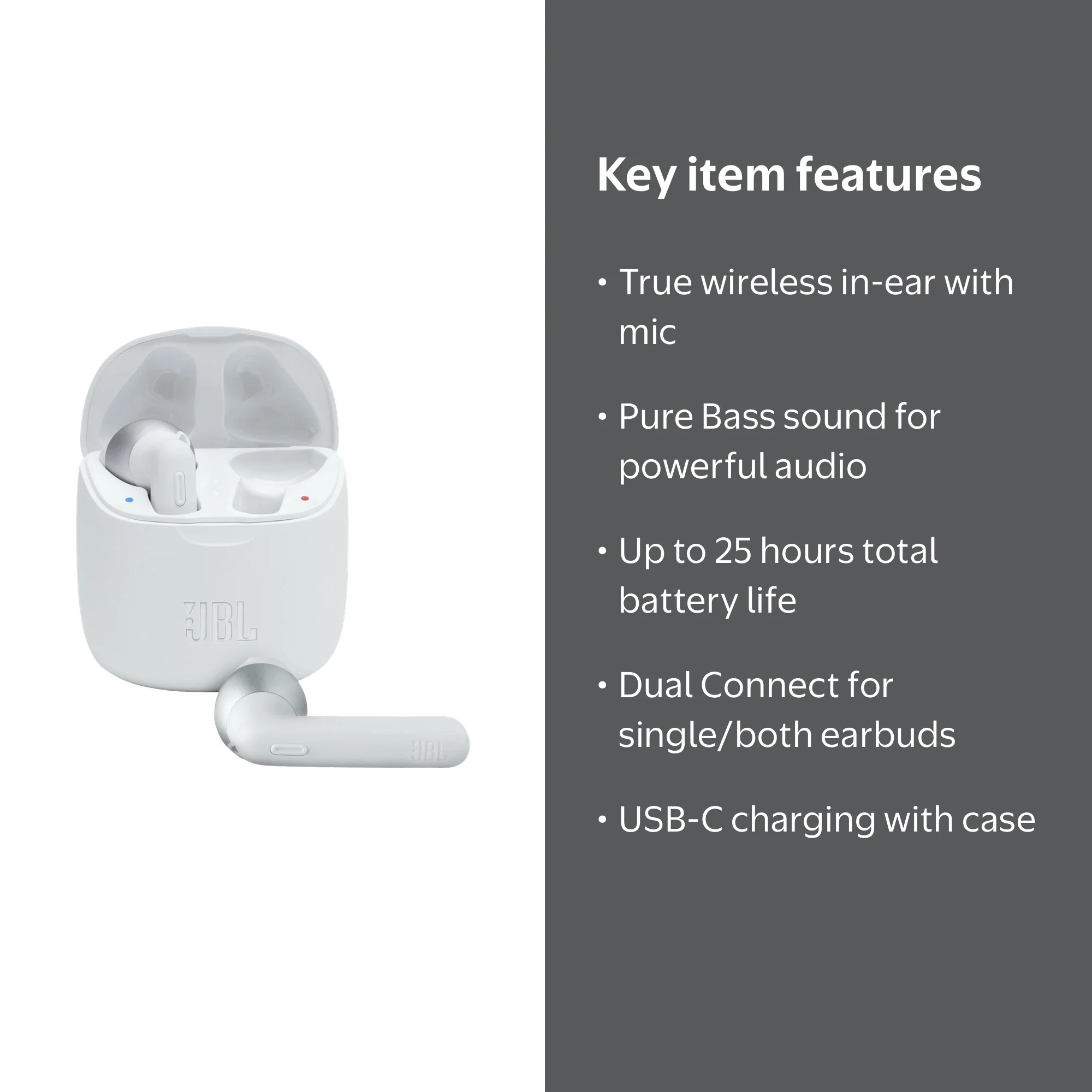 JBL, True Wireless Earphones with Mic, TUNE 225TWS, Bluetooth