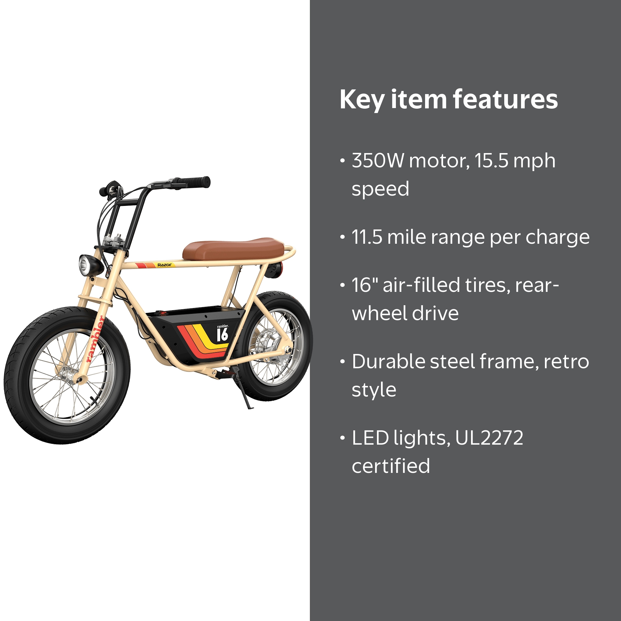 Razor, Seated Electric Scooter, 36V Rambler 16, Retro Style