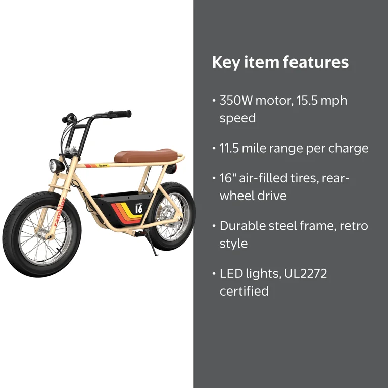 Razor, Seated Electric Scooter, 36V Rambler 16, Retro Style