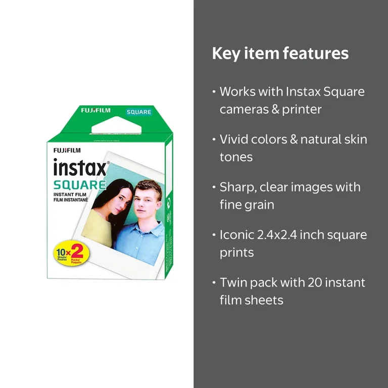 Fujifilm INSTAX SQUARE Instant Film Twin Pack - 20 Sheets for SQ6