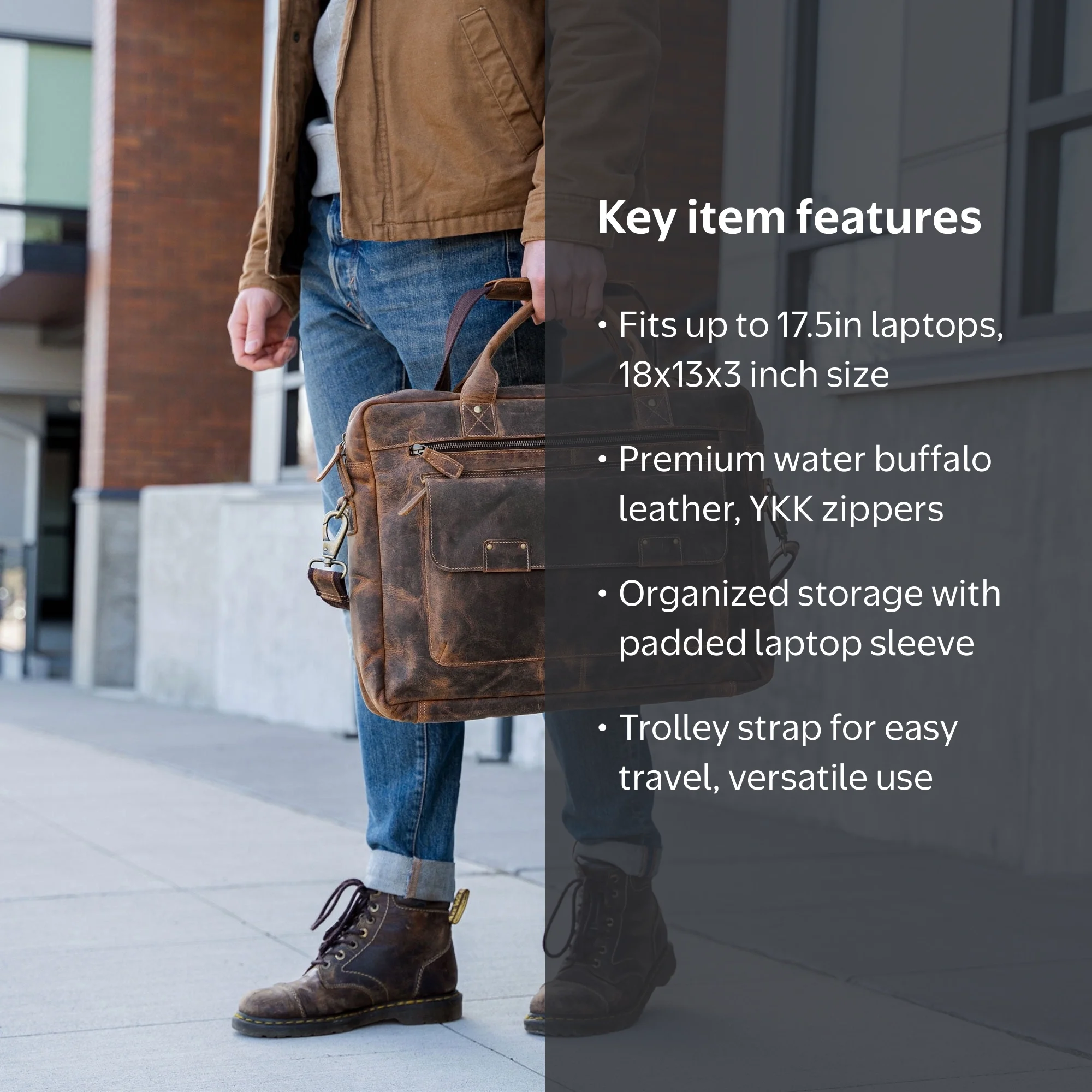 best leather mens laptop bag for travel 18-Inch Buffalo Briefcase Men and Women  Messenger for Work, College & Wash Dark Brown by nature Best Leather Laptop Bags for