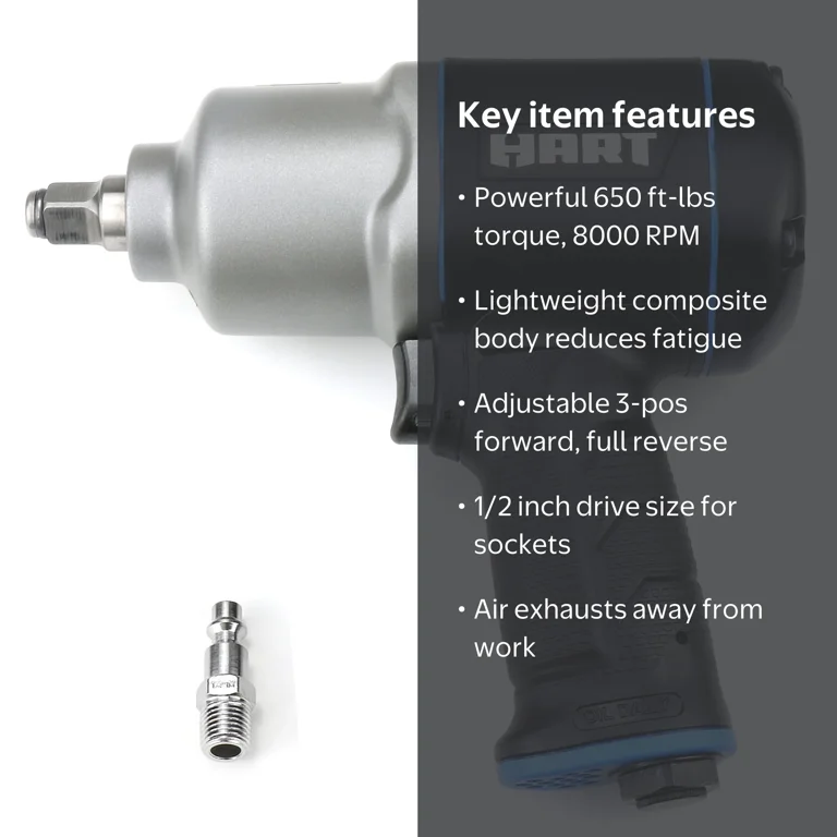 HART 1/2 in. Composite Body Air Impact Wrench, Powerful Twin