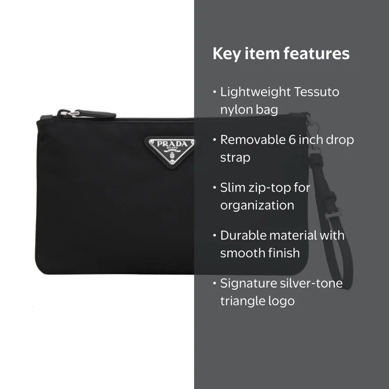 New Prada Tessuto Nylon Wristlet Clutch Pouch Black Triangle Logo