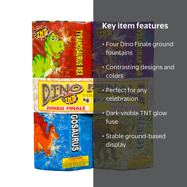TNT Fireworks, Dino Finale 4 Pack , Ground Based Fountains, Any