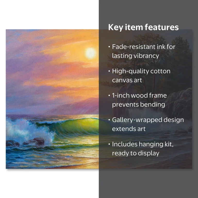 Designart ' Sunrise On Sea Waves By The Pine Trees ' Nautical & Coastal Canvas Wall Art Print