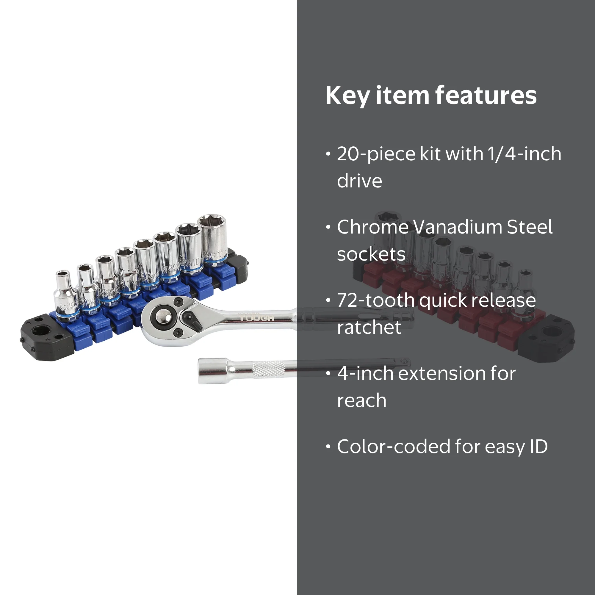 Hyper Tough 20-Piece 1/4-inch Drive Ratchet and Socket Set