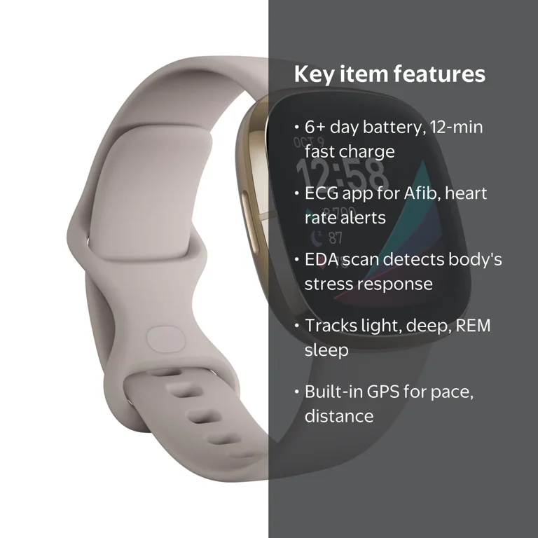 Fitbit Sense Android Smartwatch - Lunar White/Soft Gold Stainless