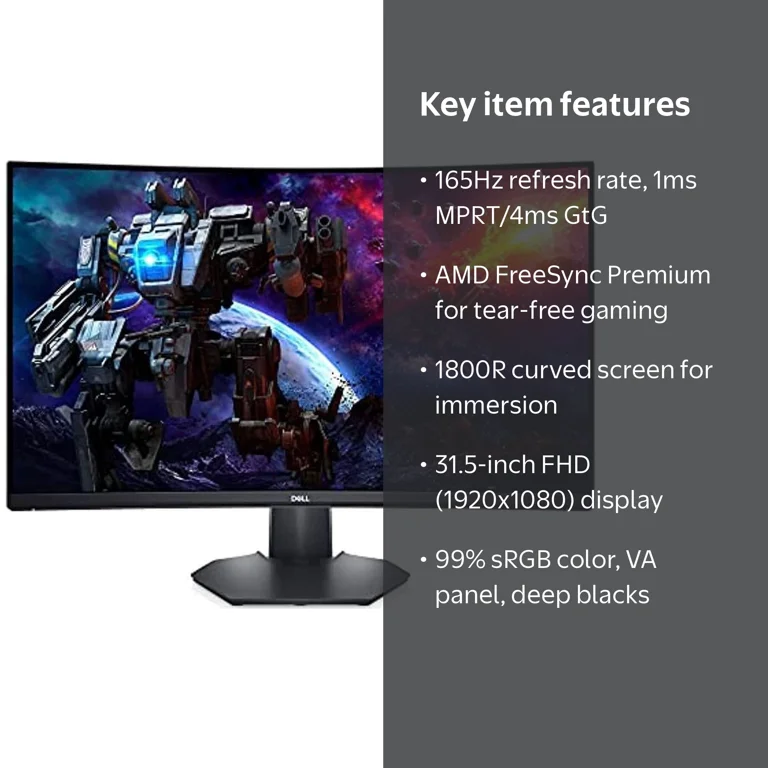 Dell S3222HG 32'' FHD 165Hz Curved Gaming Monitor, 1800R, 4ms
