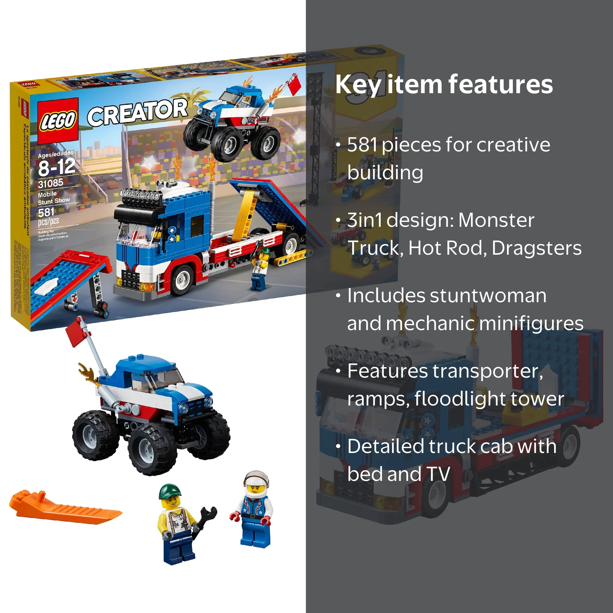 LEGO Creator 3in1 Mobile Stunt Show 31085 (581 Pieces) - Walmart.com
