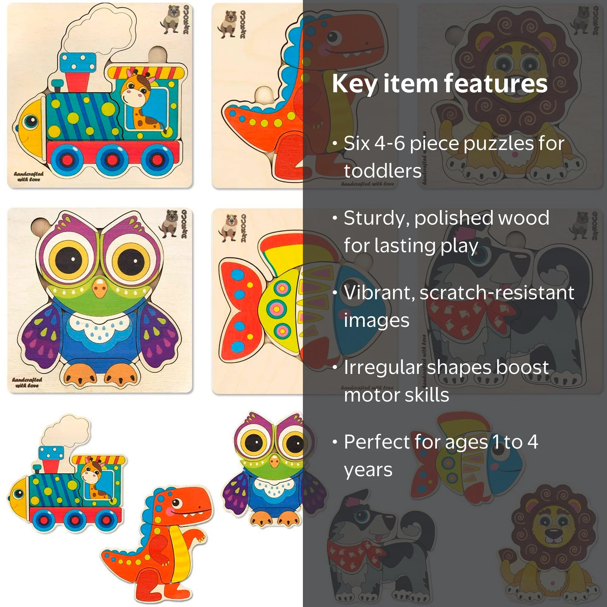 Quokka, Wooden Jigsaw Puzzles, 6 Pack Educational Animal Toys