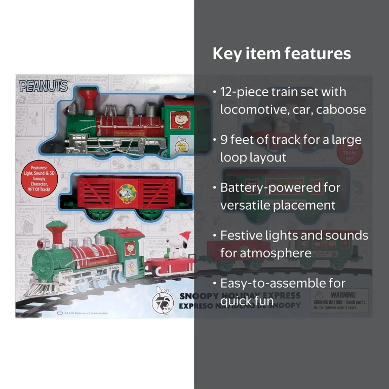 Snoopy Express 12-Piece Christmas Train Set – Holiday Décor Toy by