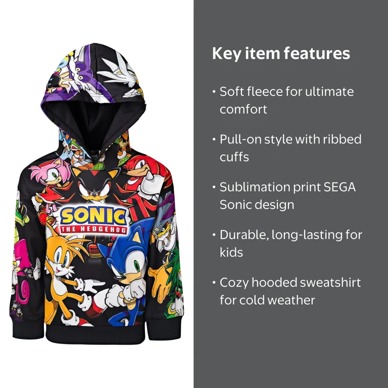 SEGA Sonic The Hedgehog Tails Shadow Boys Fleece Pullover Hoodie