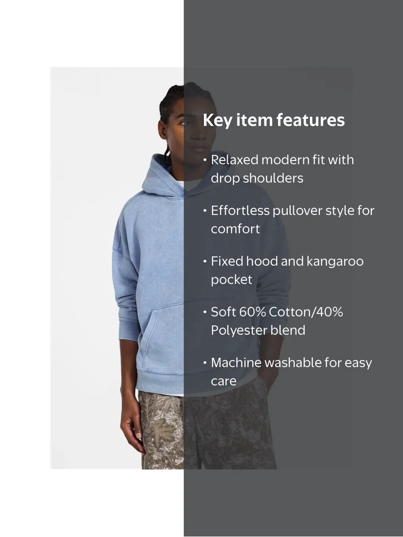 No Boundaries Oversized Hoodie with Long Sleeves, Men's XS-4XLT