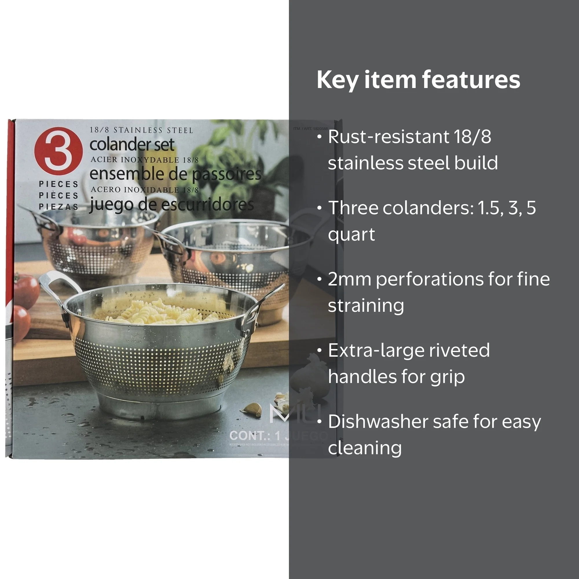 MIU Stainless Steel Colanders, Set of 3 - Walmart.com