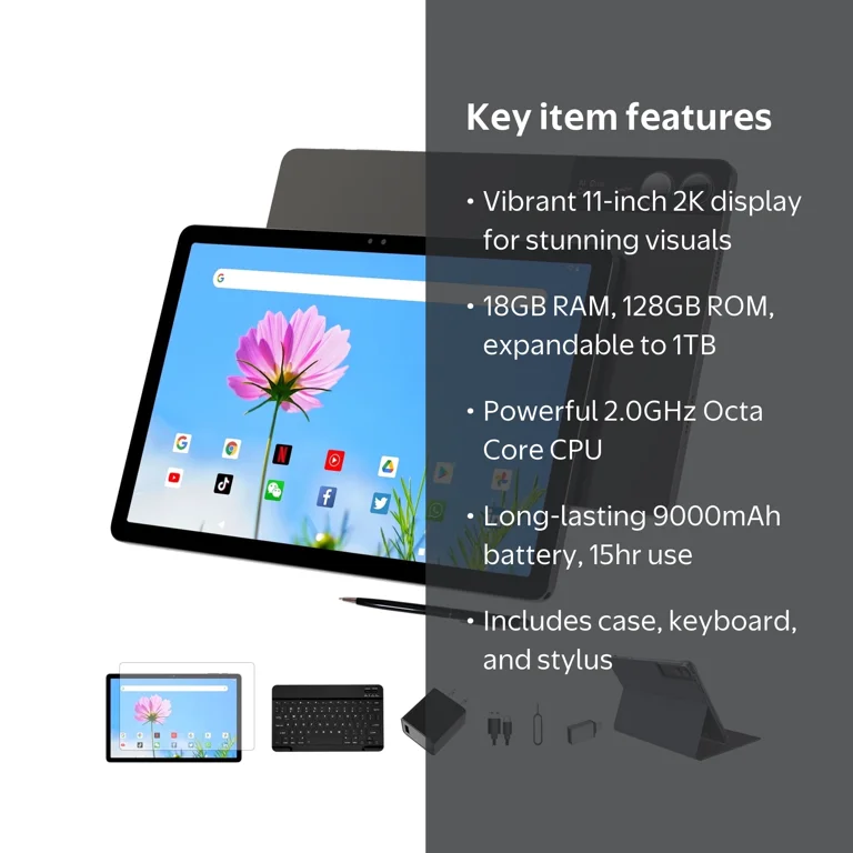 Free Shipping! YHWHHI 11 Inch Android 14 Tablet 18GB RAM 128GB ROM