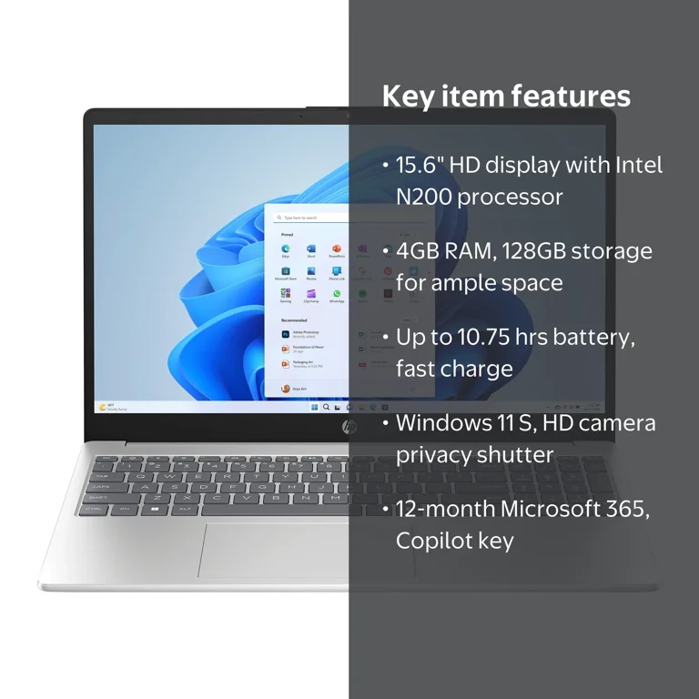 Free Shipping! HP 15.6 inch Windows Laptop Intel Processor N200