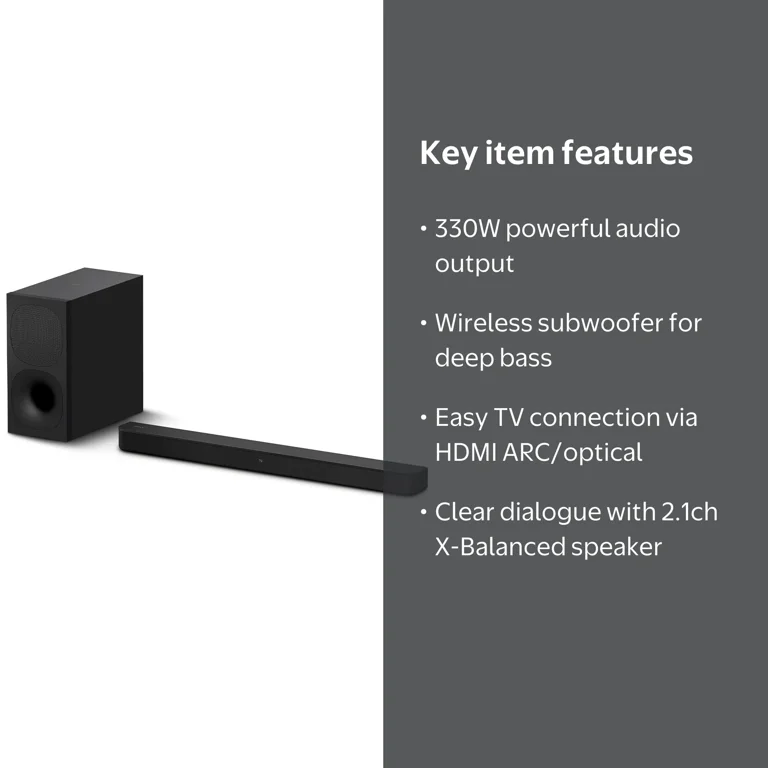 Sony, Soundbar, HT-S400, 2.1 Wireless Subwoofer with Dolby Digital