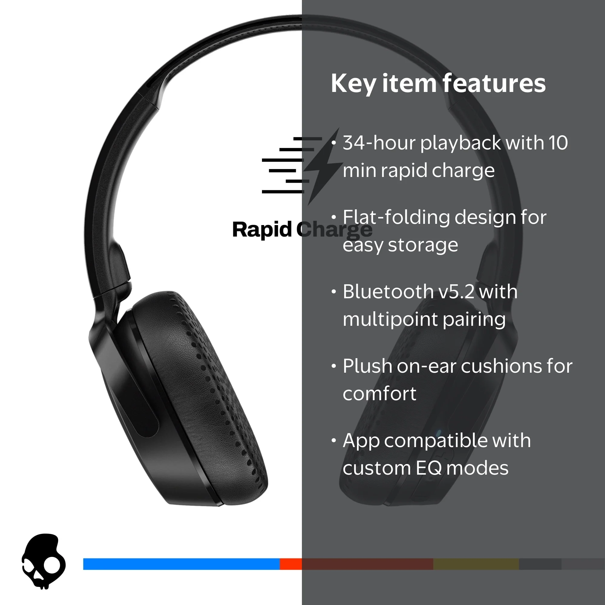 Skullcandy, Riff Wireless XT 2 Foldable On-Ear Headphones, Black