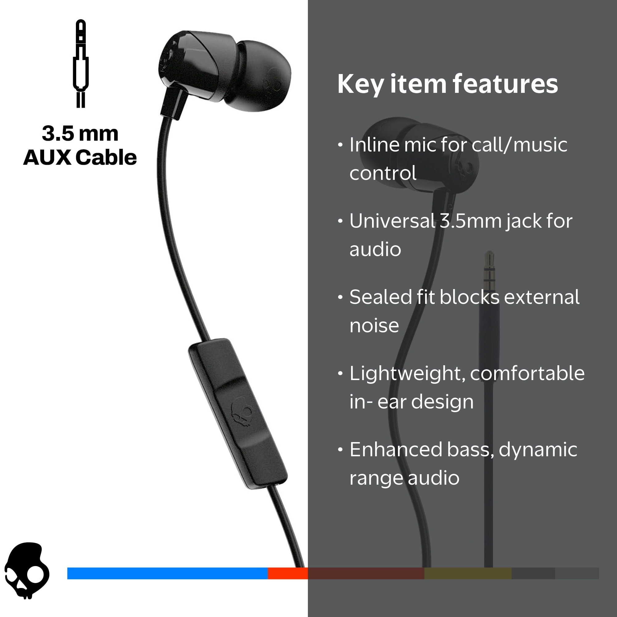 Skullcandy Jib XT Wired Earbuds Black with In-line Microphone and