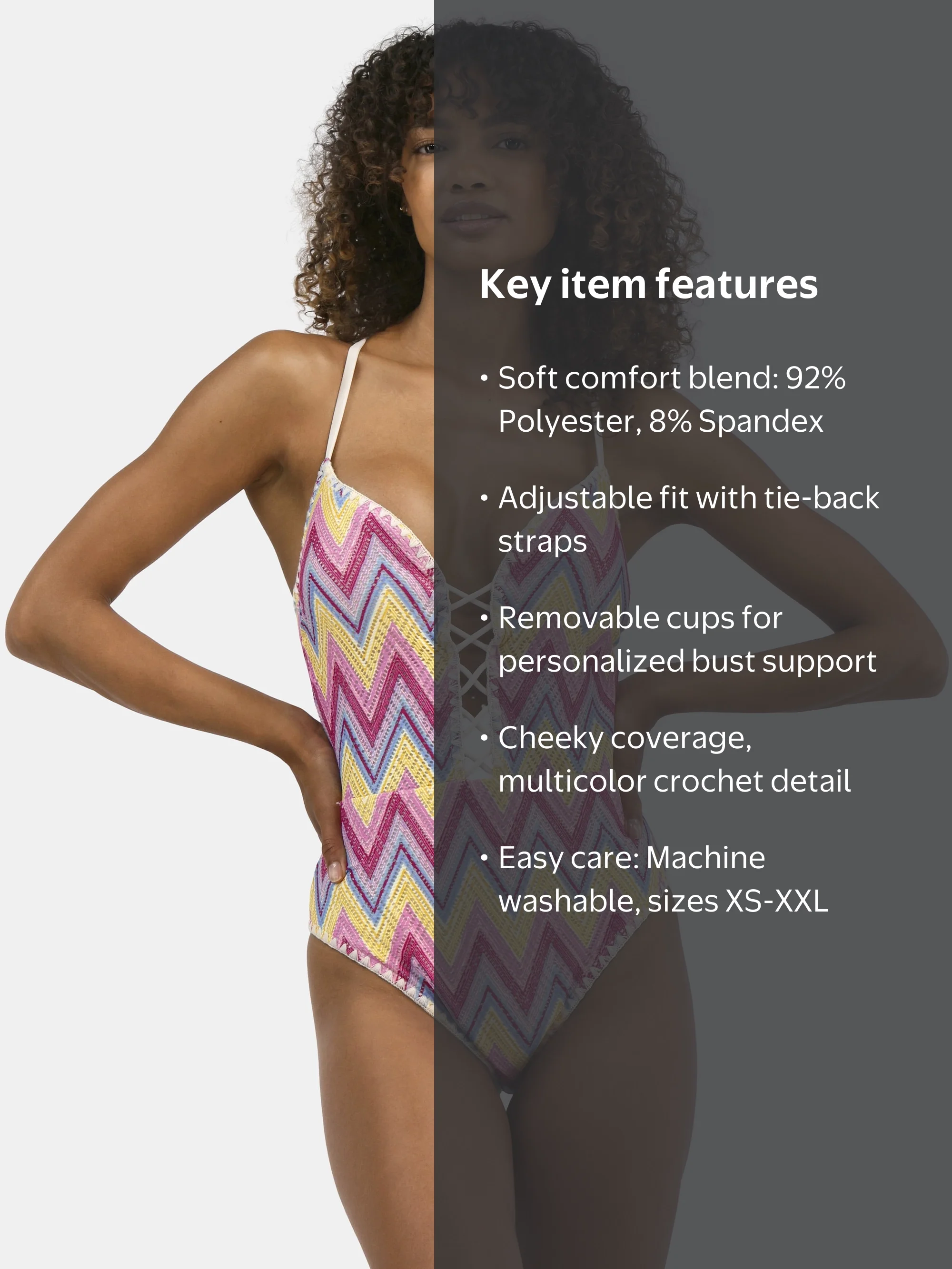 Jessica Simpson Women's Chevron Crochet One Piece Swimsuit, Sizes