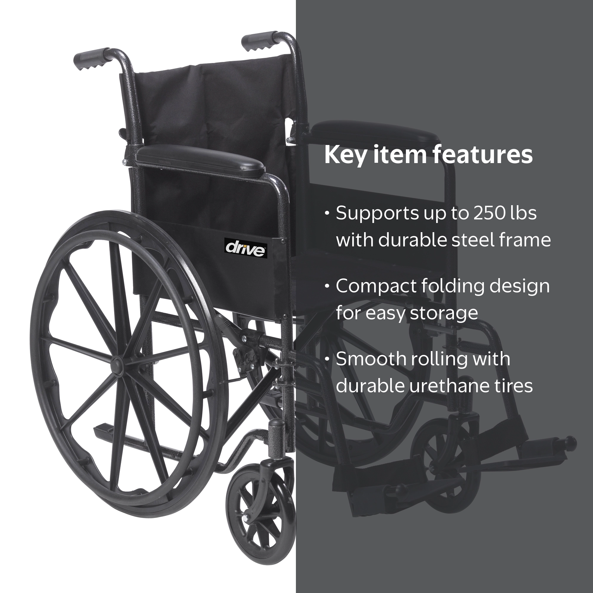 Drive Medical Silver Sport 1 Wheelchair with Full Arms and Swing