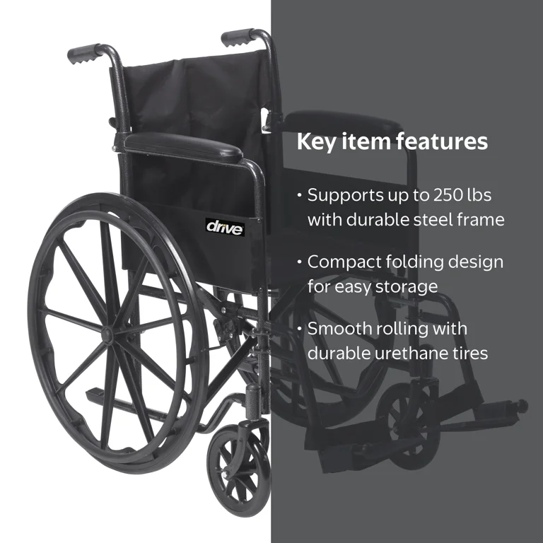 Drive Medical Silver Sport 1 Wheelchair with Full Arms and Swing