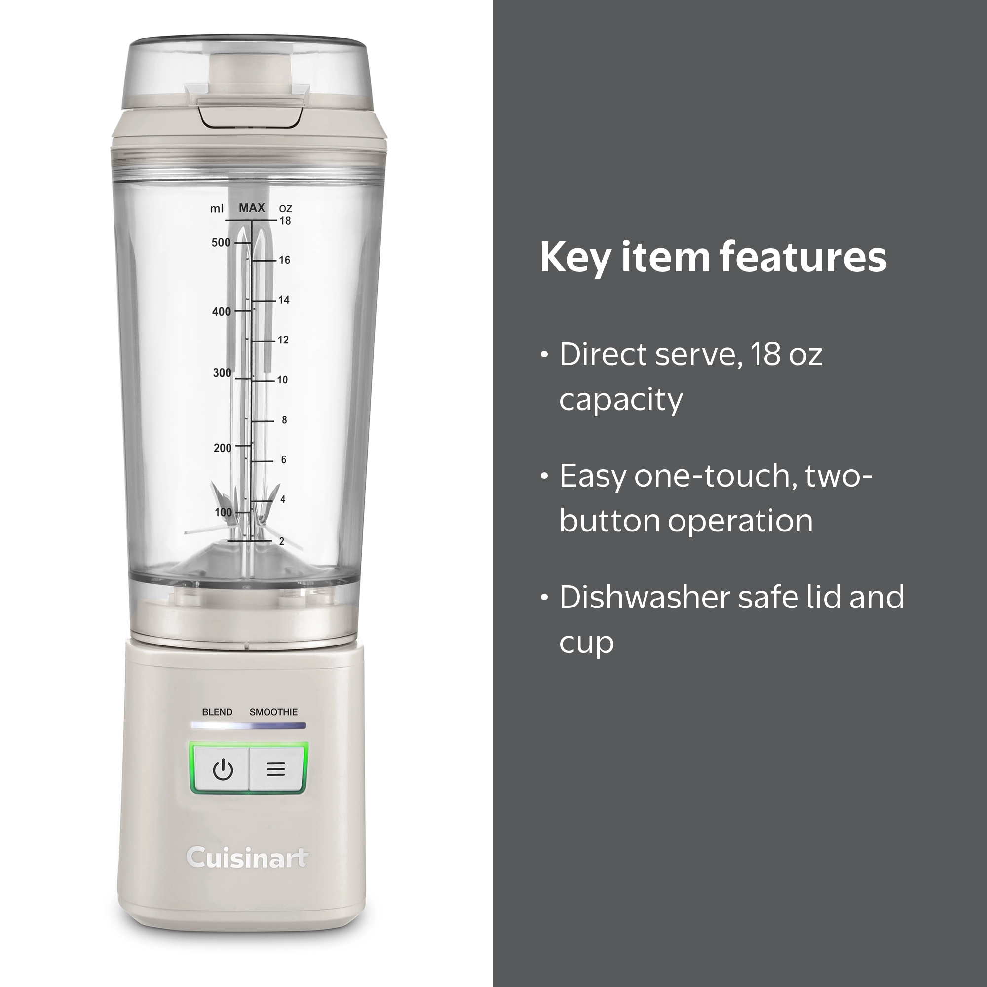 Cuisinart Personal Blender グレー PBL-100BJ Cuisinart, Personal Portable Blender, 18 oz, Cordless with USB