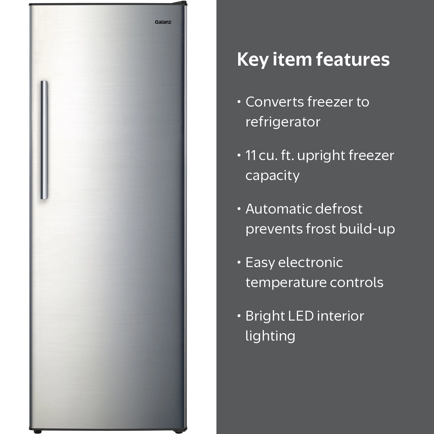 Galanz 11-Cu. Ft. Convertible Upright Freezer, Stainless Steel