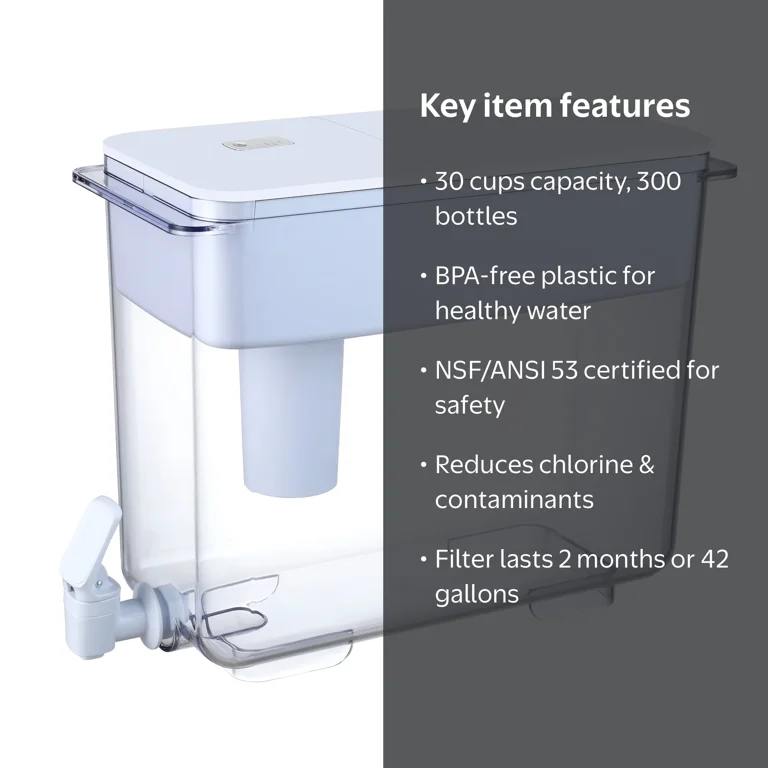 Great Value Water Filter Pitcher 30 Cup Series White BPA-Free